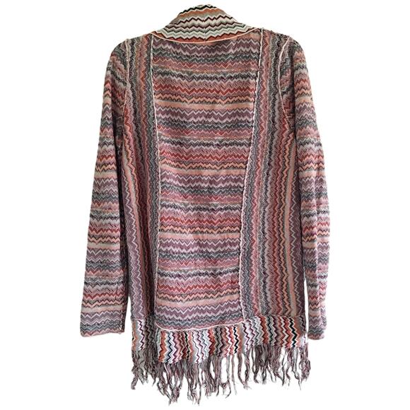 Colorful Warm Zigzag Open Inside Out Bohemian Sweater Fringe Detail M - Picture 6 of 8